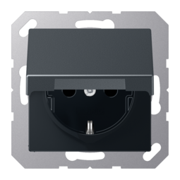 Розетка JUNG А-СЕРИЯ, скрытый монтаж, с заземлением, с крышкой, со шторками, матовый антрацит