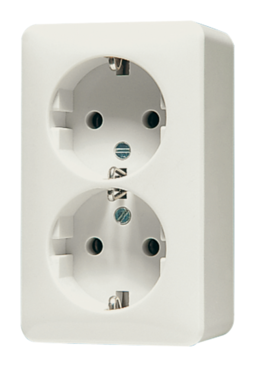 Розетка двухместная JUNG AP600, открытый монтаж, с заземлением, слоновая кость