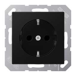 Розетка JUNG А-СЕРИЯ с заземлением со шторками, черный матовый